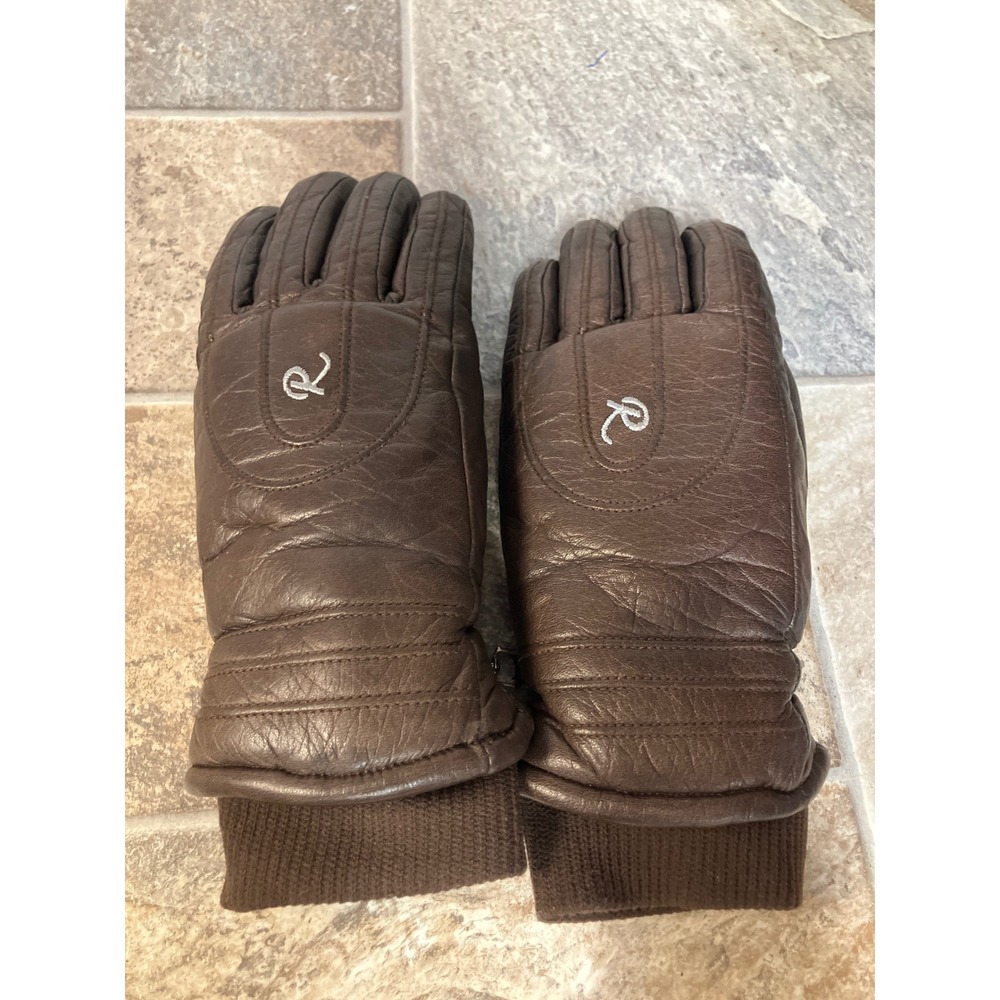 Roffe Vintage Brown Leather Ski Gloves Ladies Small Japan Made Knit Cuff Retro